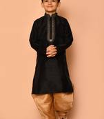 Black embroidered art silk boys-dhoti-kurta
