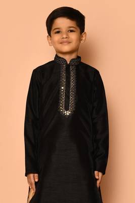 Black embroidered art silk boys-dhoti-kurta 2