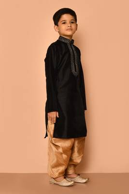 Black embroidered art silk boys-dhoti-kurta 3