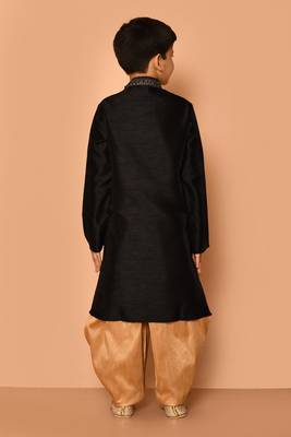 Black embroidered art silk boys-dhoti-kurta 4