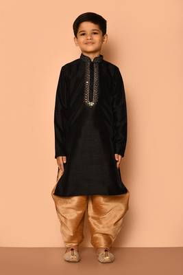 Black embroidered art silk boys-dhoti-kurta 5