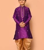 Purple embroidered art silk boys-dhoti-kurta