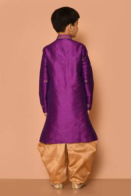 Purple embroidered art silk boys-dhoti-kurta 5