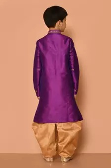 Purple embroidered art silk boys-dhoti-kurta