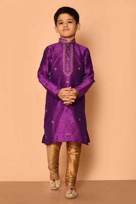 Purple embroidered art silk boys-kurta-pyjama 1