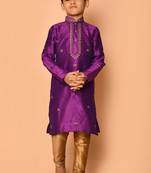 Purple embroidered art silk boys-kurta-pyjama