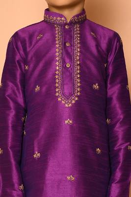 Purple embroidered art silk boys-kurta-pyjama 2