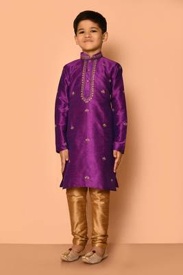 Purple embroidered art silk boys-kurta-pyjama 3