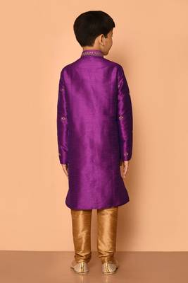 Purple embroidered art silk boys-kurta-pyjama 4