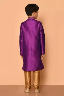Purple embroidered art silk boys-kurta-pyjama