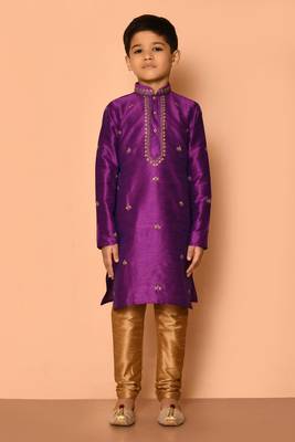 Purple embroidered art silk boys-kurta-pyjama 5