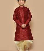 Maroon embroidered art silk boys-dhoti-kurta