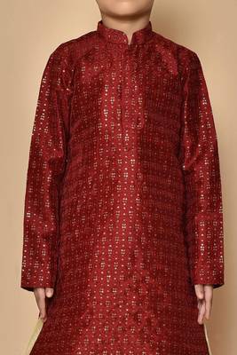 Maroon embroidered art silk boys-dhoti-kurta 2