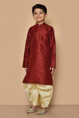 Maroon embroidered art silk boys-dhoti-kurta 3