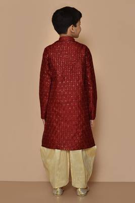 Maroon embroidered art silk boys-dhoti-kurta 4