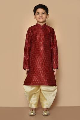 Maroon embroidered art silk boys-dhoti-kurta 5