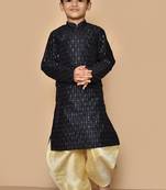 Black embroidered art silk boys-dhoti-kurta