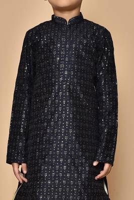 Black embroidered art silk boys-dhoti-kurta 2