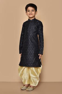 Black embroidered art silk boys-dhoti-kurta 3