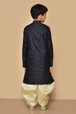 Black embroidered art silk boys-dhoti-kurta 4
