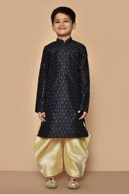 Black embroidered art silk boys-dhoti-kurta 5