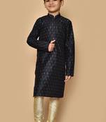 Black embroidered art silk boys-kurta-pyjama
