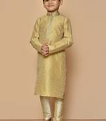 Fawn printed jacquard boys-kurta-pyjama