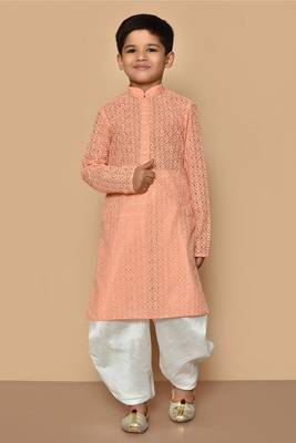 Beige plain silk boys-dhoti-kurta 1