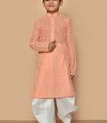 Beige plain silk boys-dhoti-kurta