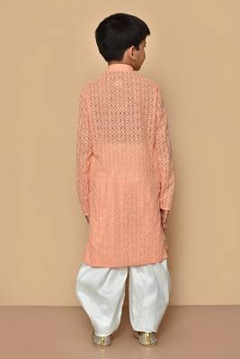Beige plain silk boys-dhoti-kurta 2