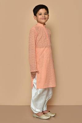 Beige plain silk boys-dhoti-kurta 3