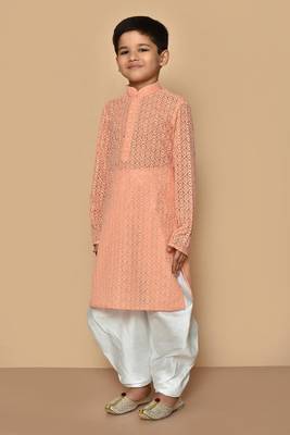Beige plain silk boys-dhoti-kurta 4