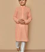 Beige plain silk boys-kurta-pyjama
