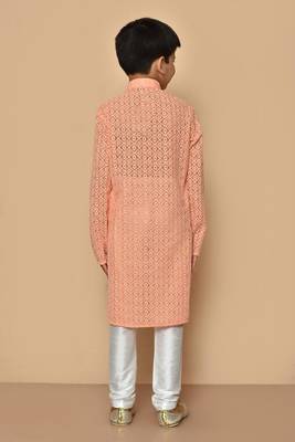 Beige plain silk boys-kurta-pyjama 2
