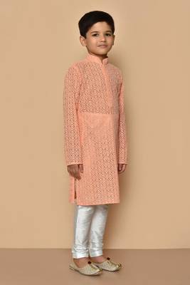 Beige plain silk boys-kurta-pyjama 4