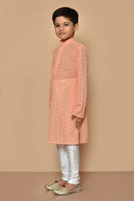 Beige plain silk boys-kurta-pyjama 5