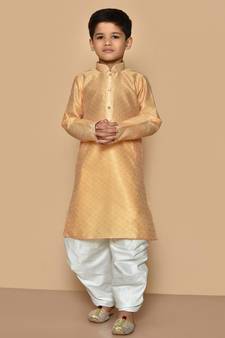 Beige plain art silk boys-dhoti-kurta