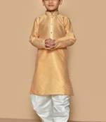 Beige plain art silk boys-dhoti-kurta