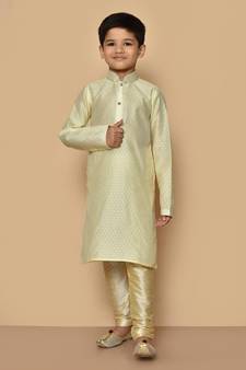Fawn plain art silk boys-kurta-pyjama