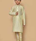 Fawn plain art silk boys-kurta-pyjama