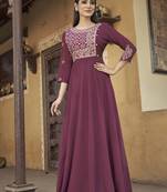 Burgundy embroidered pure fancy fabric salwar