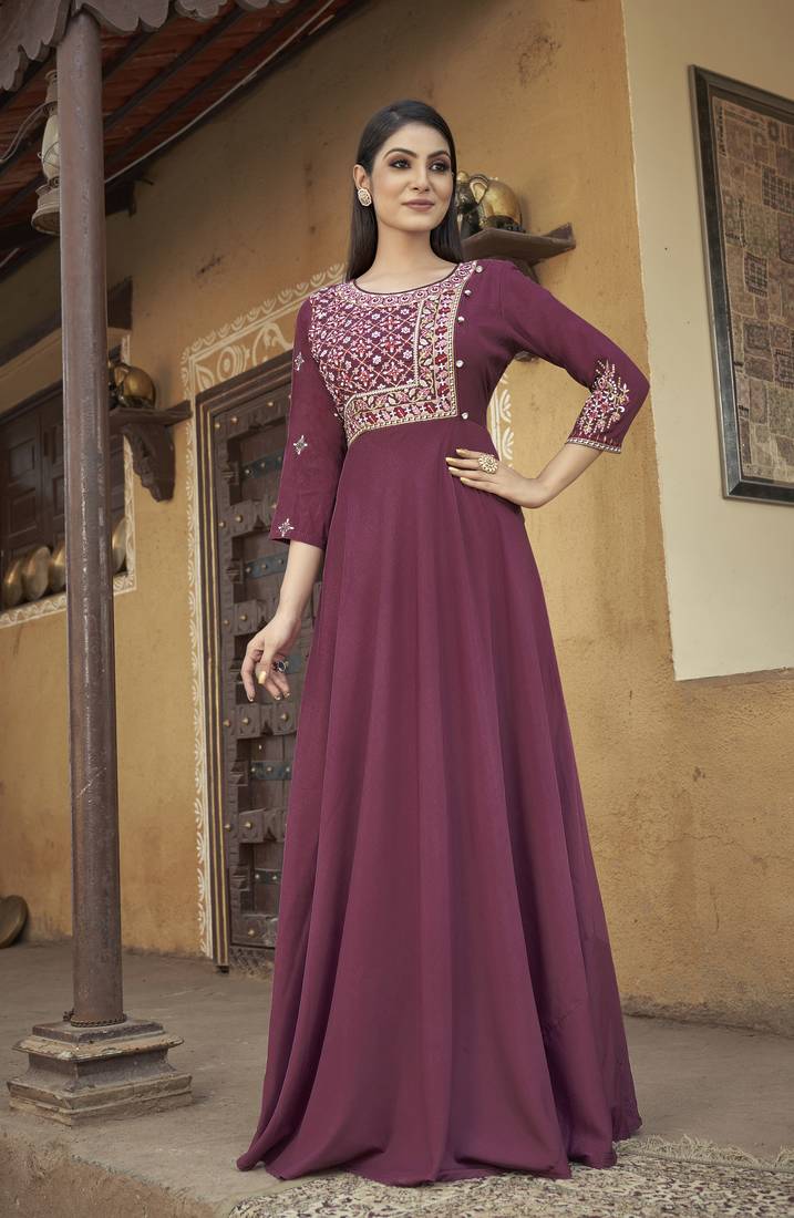 Burgundy embroidered pure fancy fabric salwar