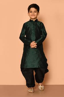 Green plain art silk boys-dhoti-kurta