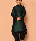 Green plain art silk boys-dhoti-kurta