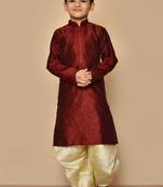 Maroon plain art silk boys-dhoti-kurta