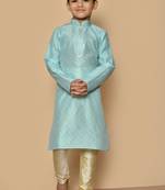 Blue plain art silk boys-kurta-pyjama