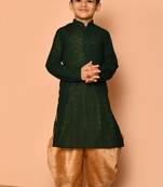 Green plain art silk boys-dhoti-kurta