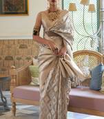 Grey Woven Silk Blend Saree With Blouse