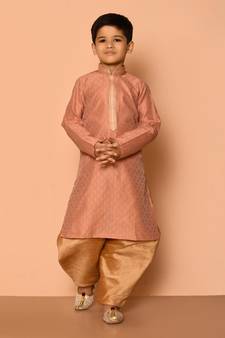 Beige plain art silk boys-dhoti-kurta