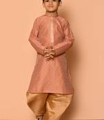 Beige plain art silk boys-dhoti-kurta